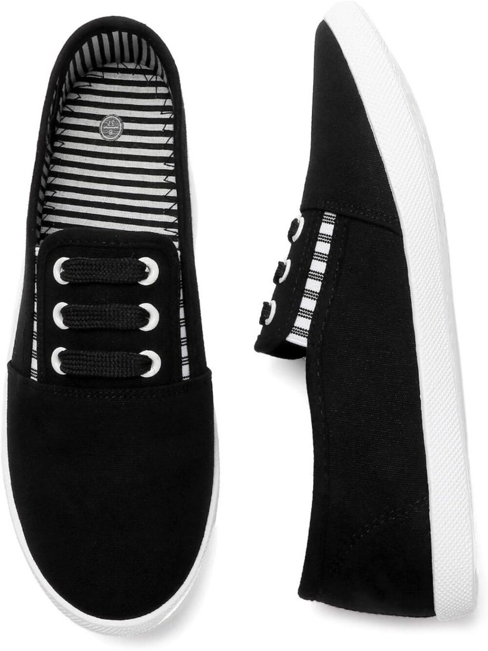 Women's Black Canvas Fashion Comfortable Elastic Band Casual Slip On Sneakers